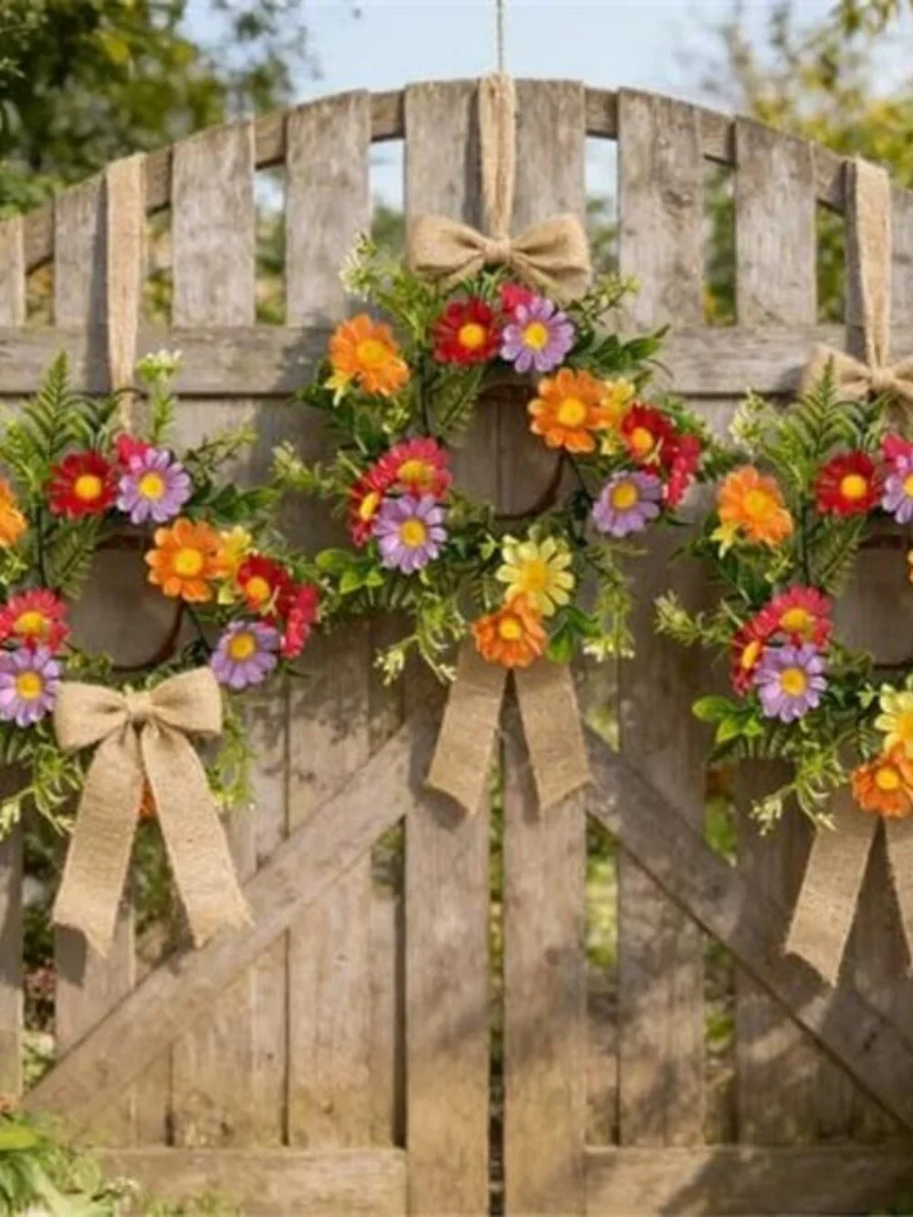 4 Pcs Mini Flowers Wreaths for Cabinets with Orange Red Purple Yellow Daisy